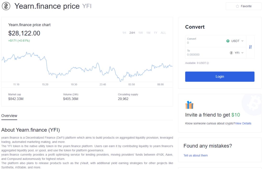 OKEx buy YFI
