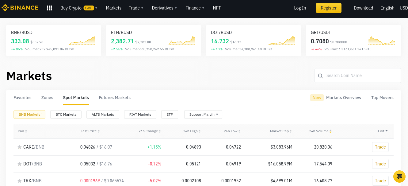 binance supported coins