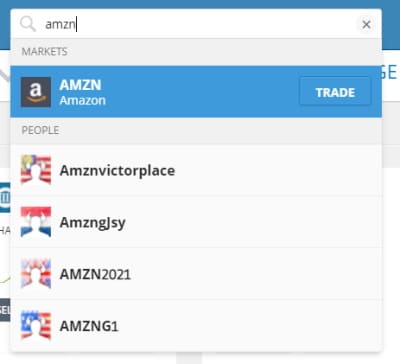 eToro search for AMZN stock
