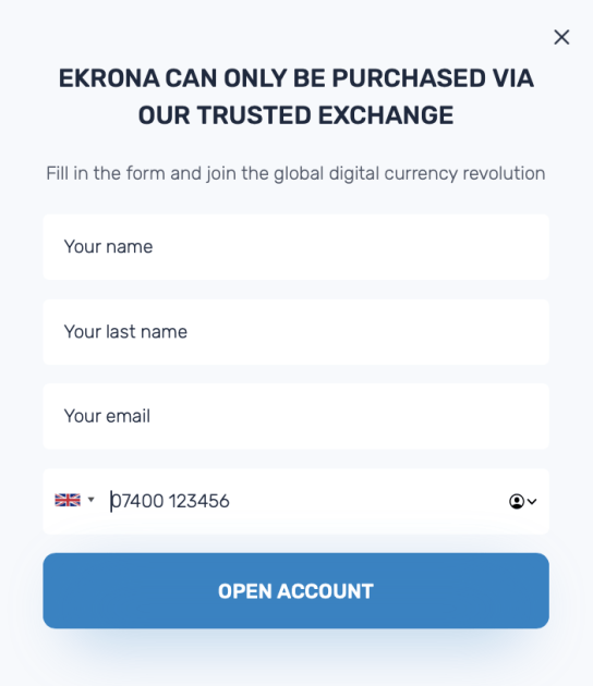 Ekrona Cryptocurrency Account