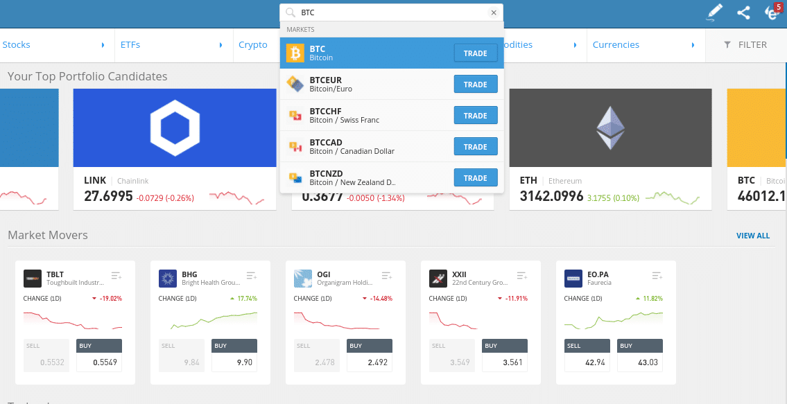 trade bitcoin at eToro