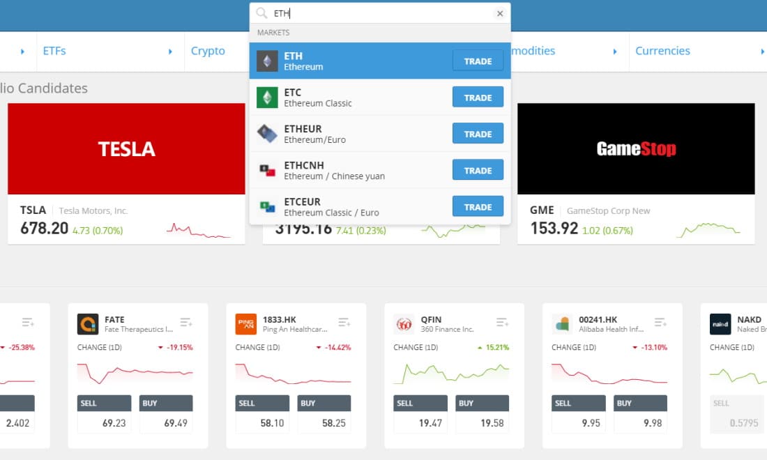 Search ETH eToro