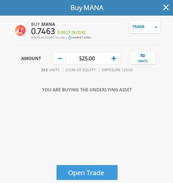 eToro open trade