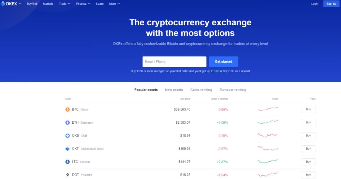 OKEx homepage