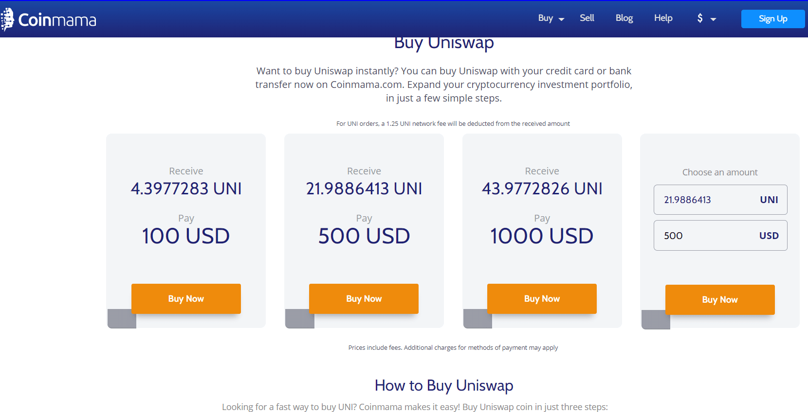 Invest in Uniswap Coinmama
