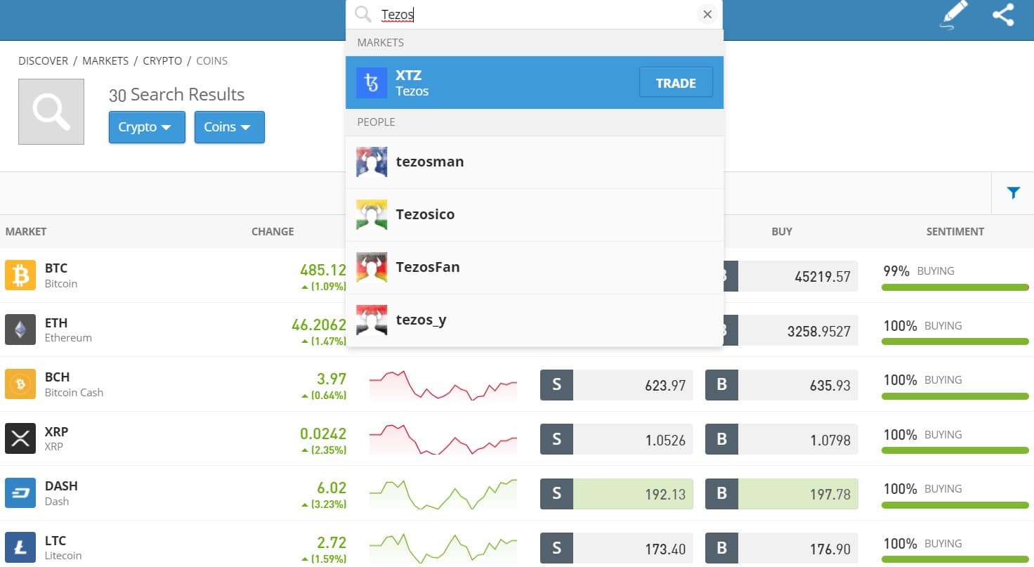 Tezos search page