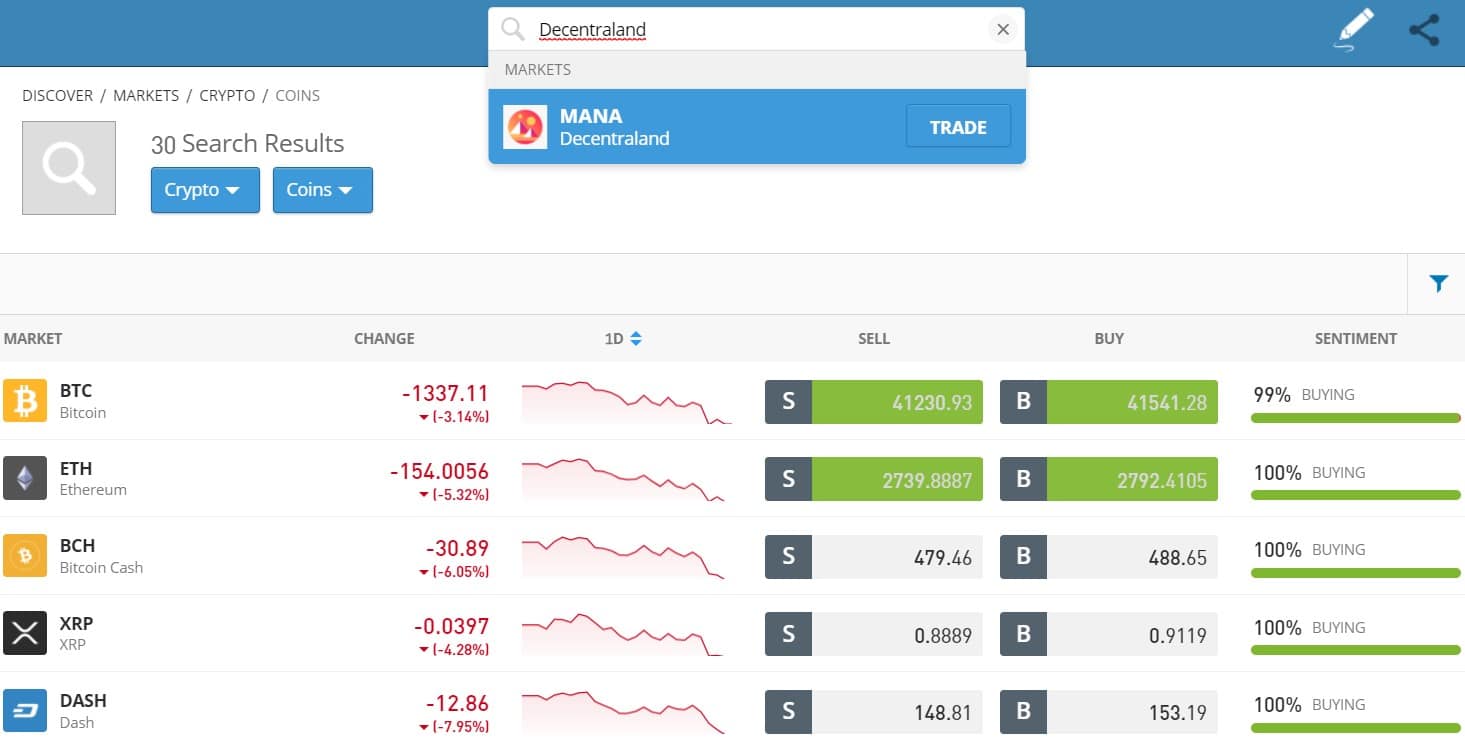 invest in decentraland etoro