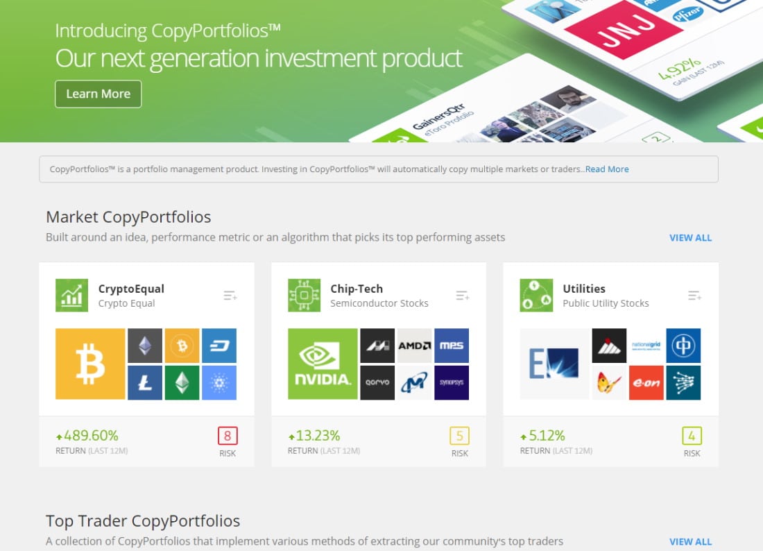 Use CopyPortfolios on eToro - one of the top-rated Coinbase alternatives right now