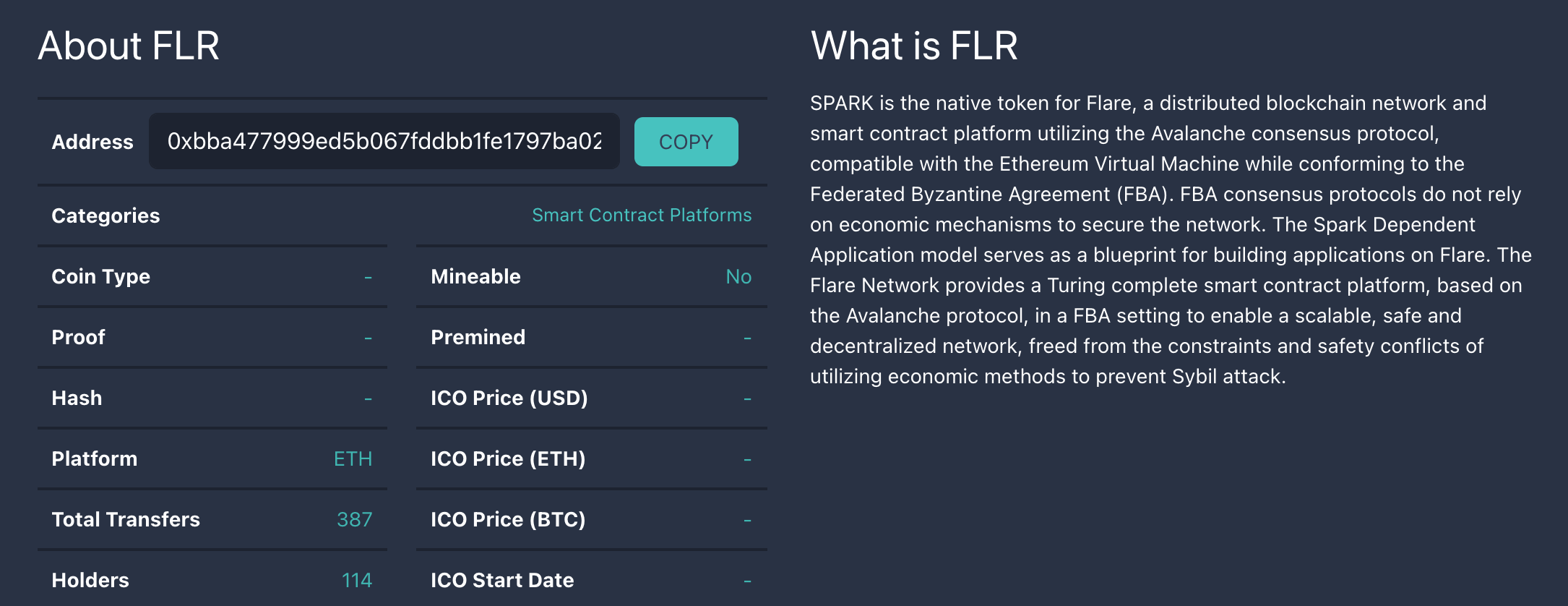 spark token stats