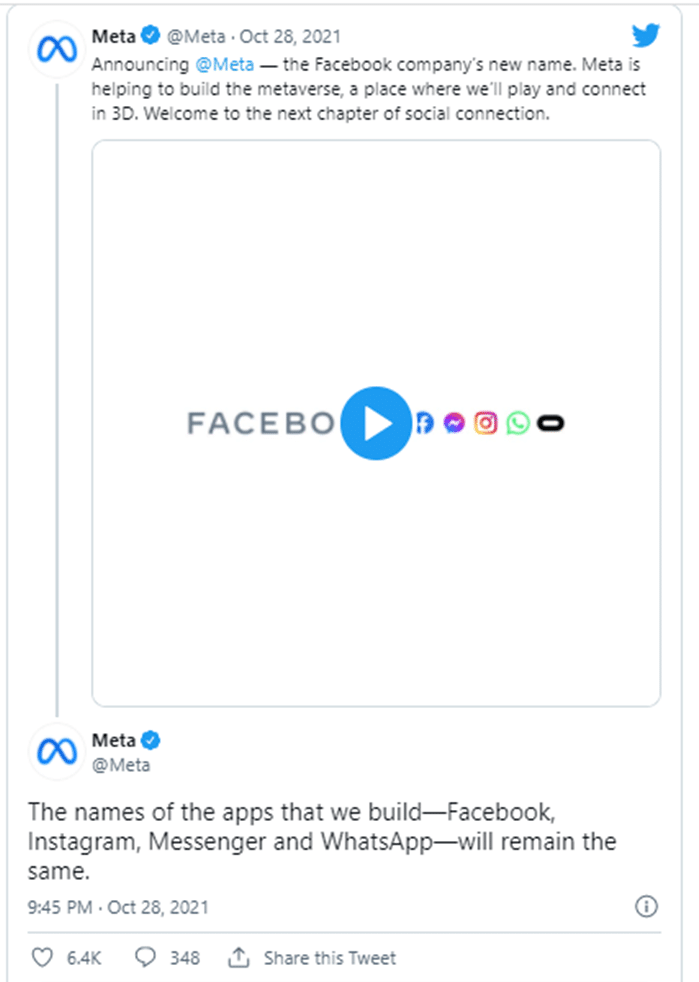 Facebook meta rebrand tweet