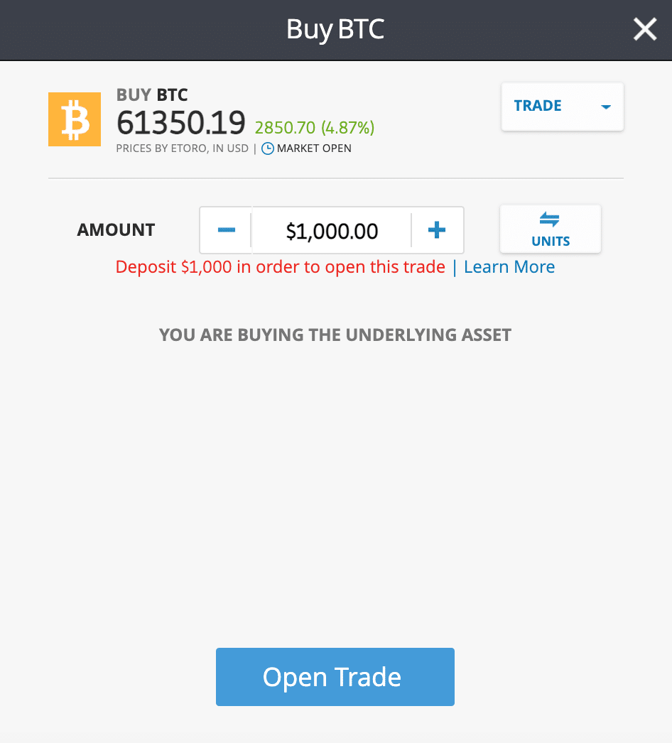 buy BTC etoro