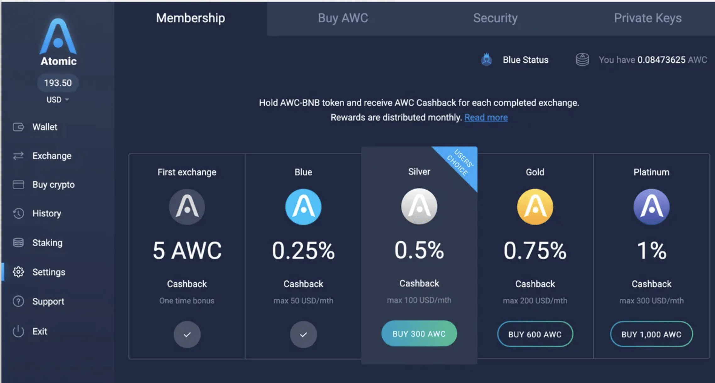 Atomic Wallet AWC membership