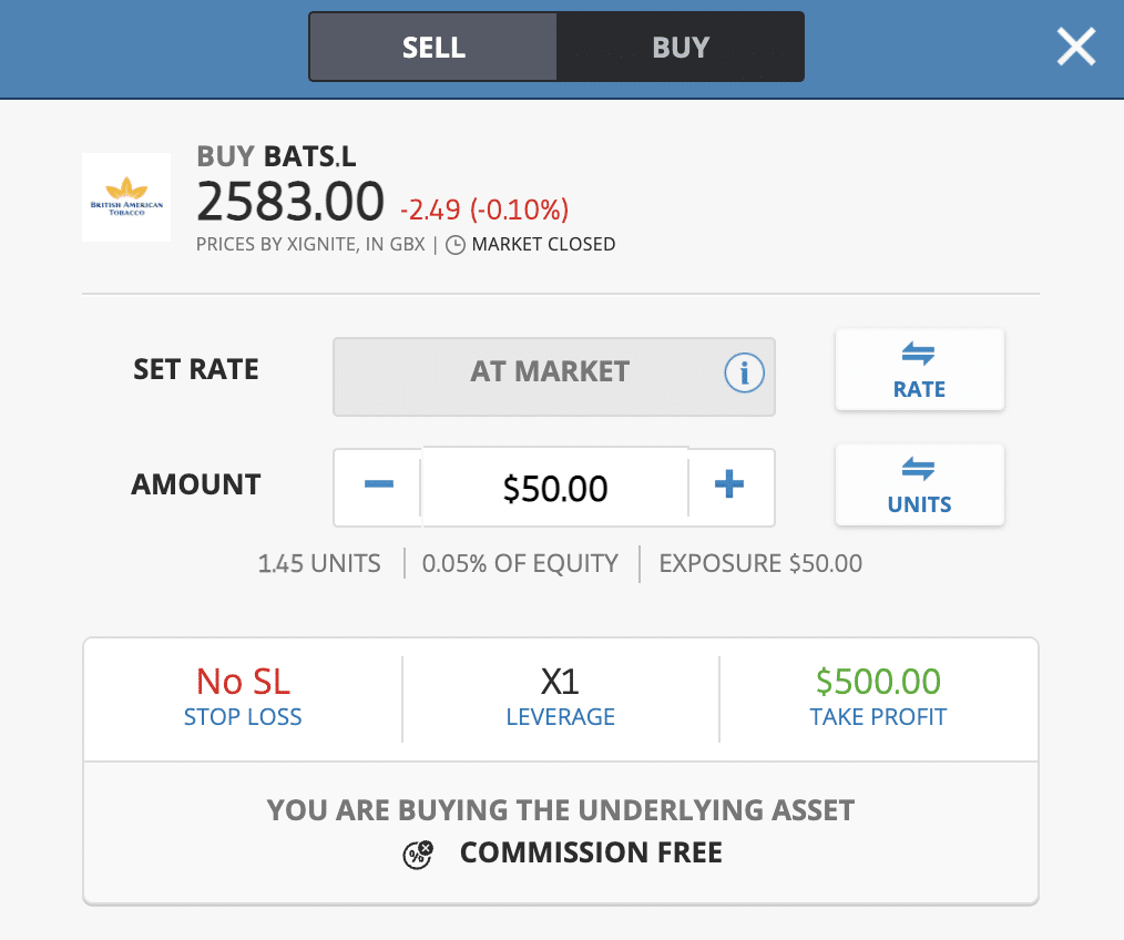 buy british american tobacco shares at 0% commission
