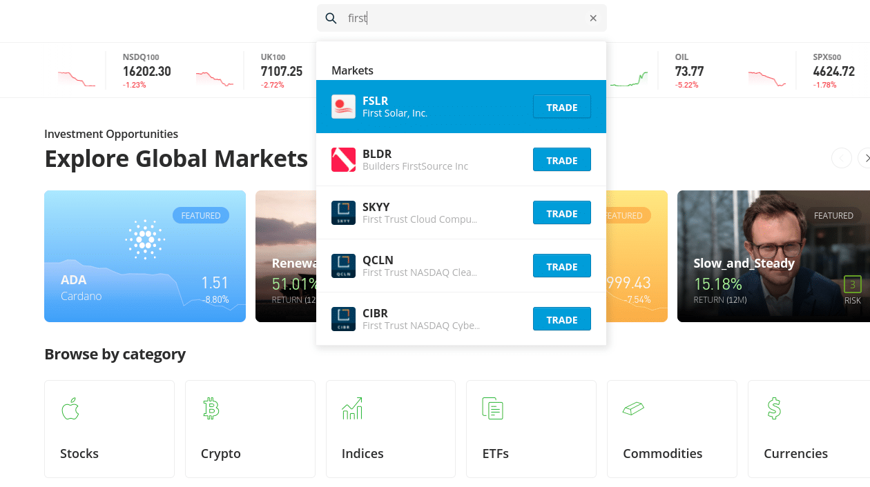 eToro Search First Solar