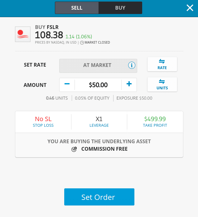 eToro Buy Order First Solar