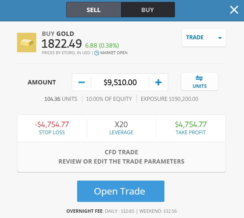 Open Trade Gold Spot CFD eToro