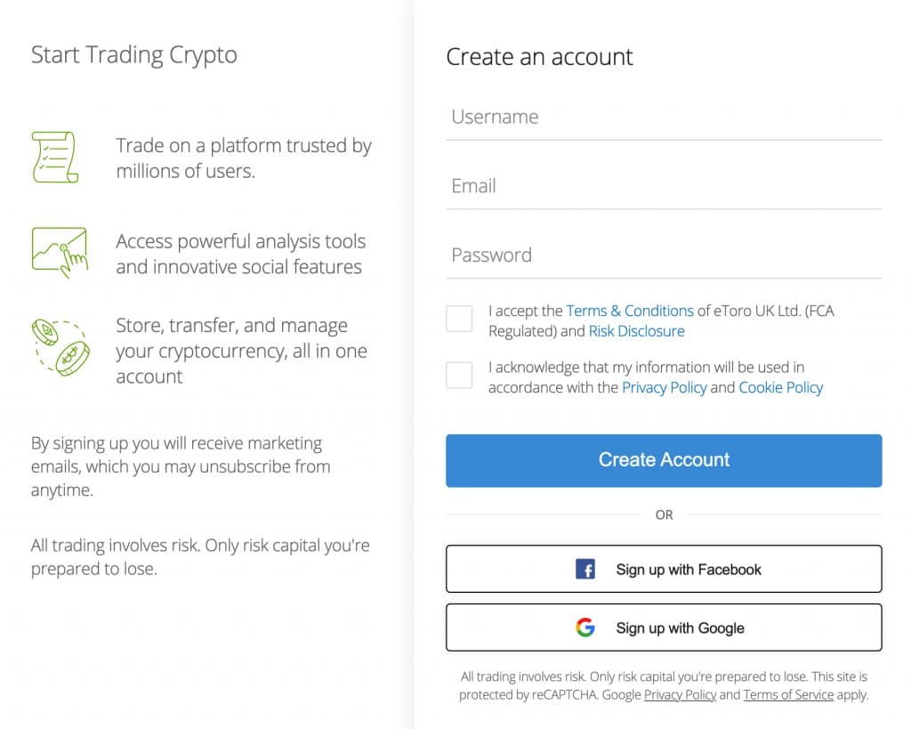 Register trading account on eToro