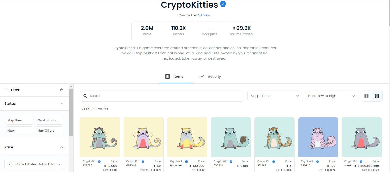 CryptoKitties on Opensea