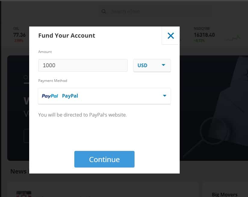 Fund eToro account