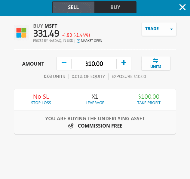 eToro Buy Order Microsoft