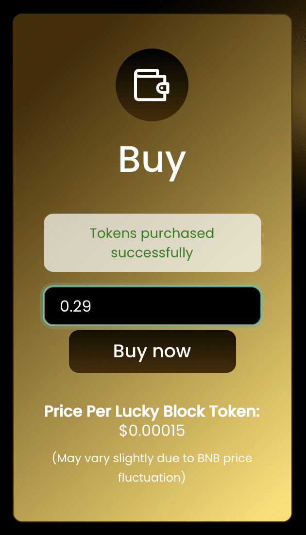 successful lucky block token purchase