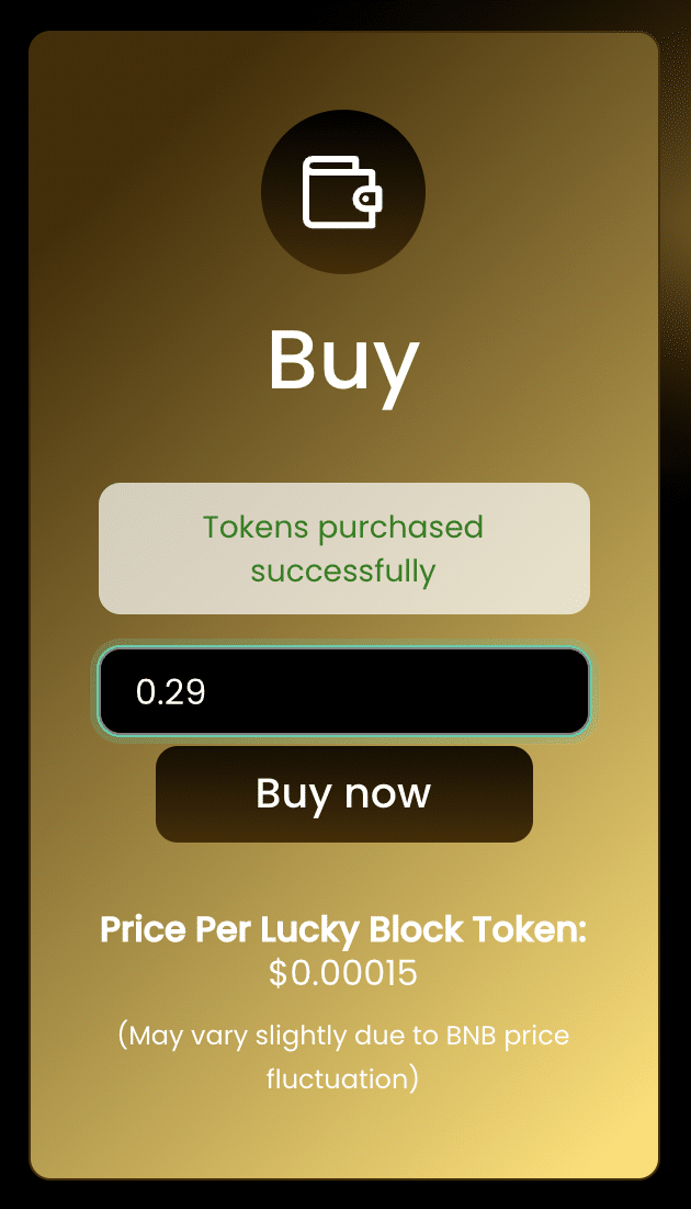 успешная покупка токена Lucky Block