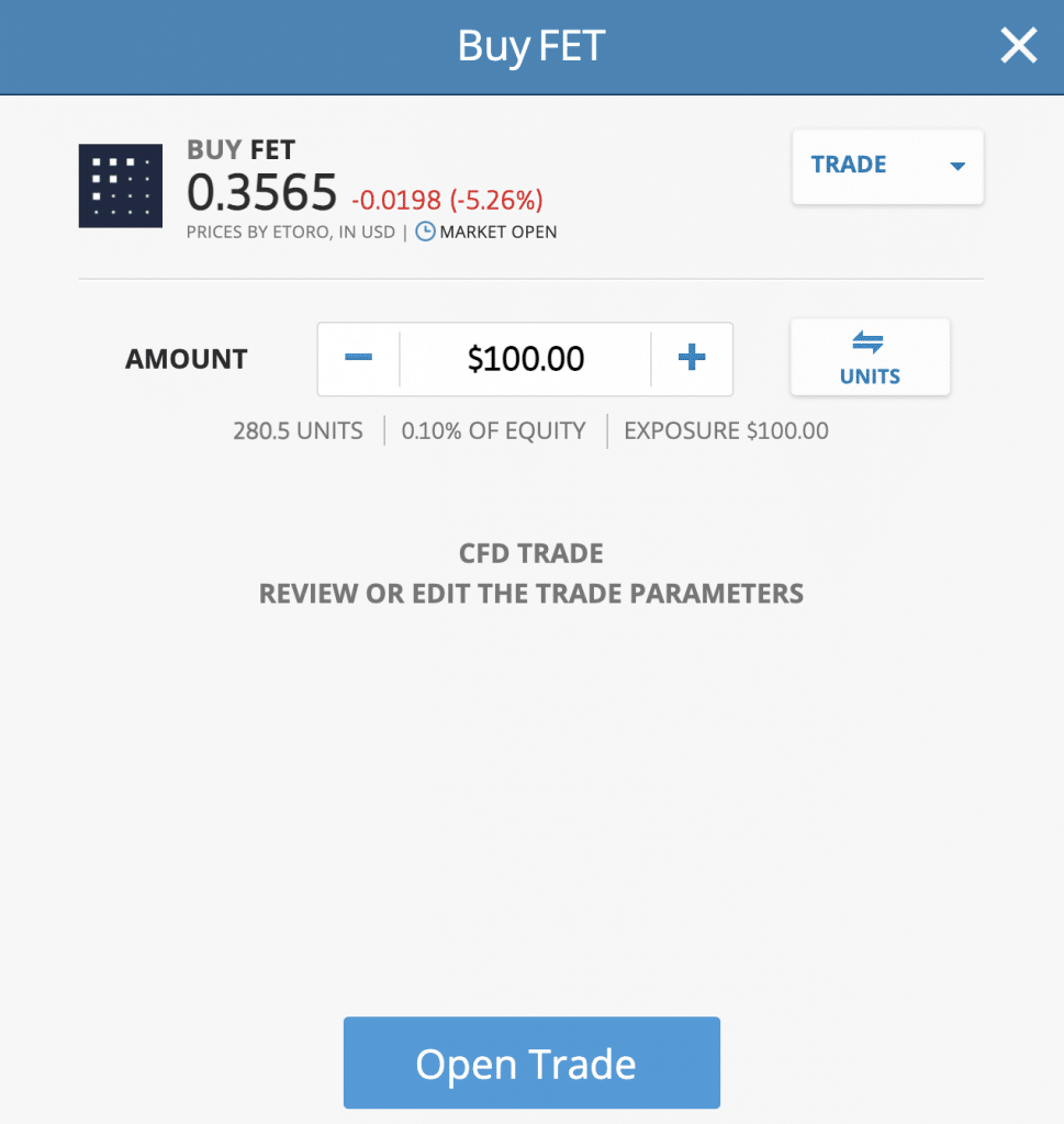 Buy fetch.ai via eToro